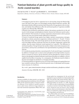 Nutrient Limitation of Plant Growth and Forage Quality in Arctic Coastal