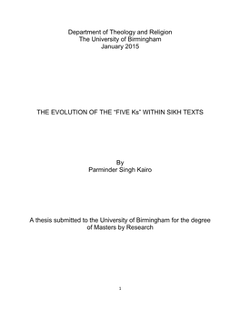 THE EVOLUTION of the “FIVE Ks” WITHIN SIKH TEXTS