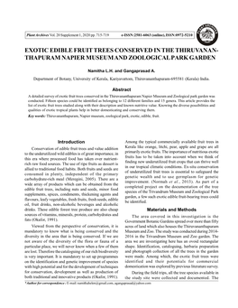 Exotic Edible Fruit Trees Conserved in the Thiruvanan- Thapuram Napier Museum and Zoological Park Garden