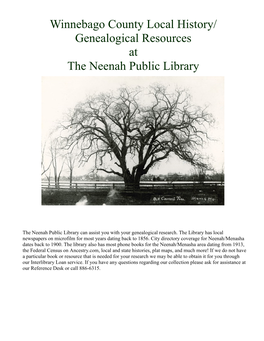 Winnebago County Local History/ Genealogical Resources at the Neenah Public Library