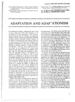 Adaptation and Adaptationism