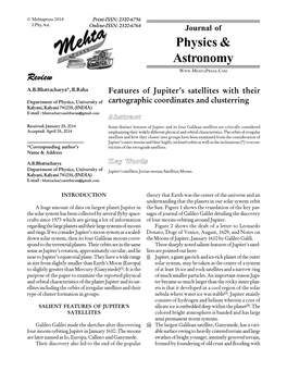 Features of Jupiter's Satellites with Their Cartographic Coordinates And