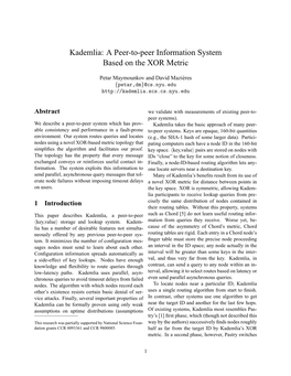Kademlia: a Peer-To-Peer Information System Based on the XOR Metric