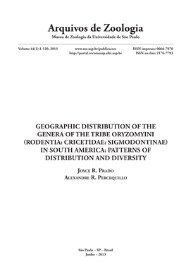 Geographic Distribution of the Genera of the Tribe Oryzomyini (Rodentia: Cricetidae: Sigmodontinae) in South America: Patterns of Distribution and Diversity