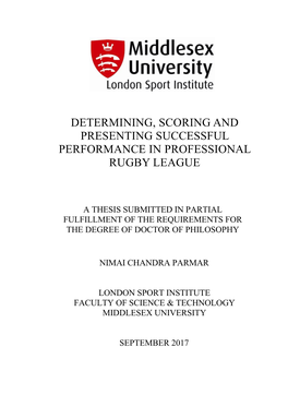 Determining, Scoring and Presenting Successful Performance in Professional Rugby League