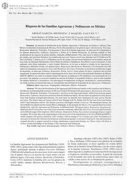 Riqueza De Las Familias Agavaceae Y Nolinaceae En México