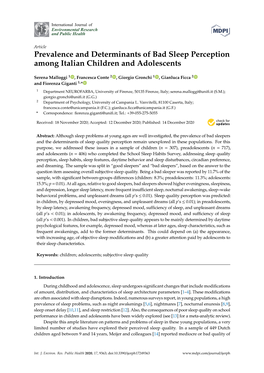 Prevalence and Determinants of Bad Sleep Perception Among Italian Children and Adolescents