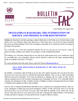 Transandean Railroads: the Interruption of Service and Prospects for Resumptions