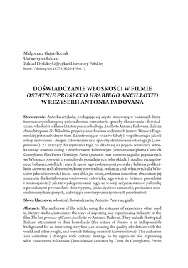 Doświadczanie Włoskości W Filmie Ostatnie Prosecco Hrabiego Ancillotto W Reżyserii Antonia Padovana