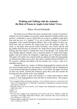 The Role of Fauna in Anglo-Latin Saints' Lives Hilary Powell