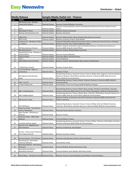 Media Release Sample Media Outlet List