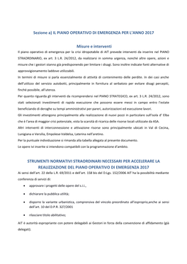 Sezione A) IL PIANO OPERATIVO DI EMERGENZA PER L'anno 2017 Misure E Interventi STRUMENTI NORMATIVI STRAORDINARI NECESSARI