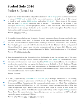 Scobol Solo 2016 Packet 8 (Round 8)