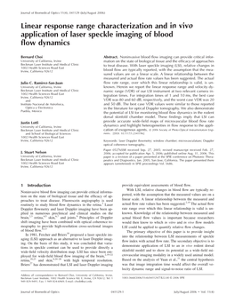 Linear Response Range Characterization and in Vivo Application of Laser Speckle Imaging of Blood ﬂow Dynamics