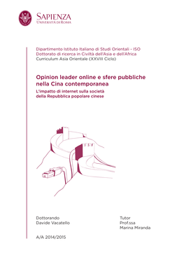 Opinion Leader Online E Sfere Pubbliche Nella Cina Contemporanea L’Impatto Di Internet Sulla Società Della Repubblica Popolare Cinese