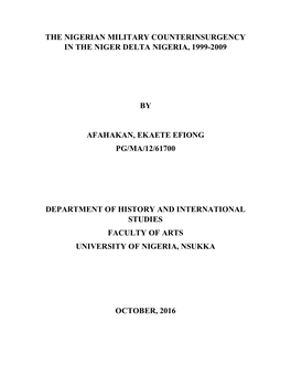 The Nigerian Military Counterinsurgency in the Niger Delta Nigeria, 1999-2009