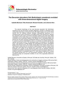 The Devonian Placoderm Fish Bothriolepis Canadensis Revisited with Three-Dimensional Digital Imagery