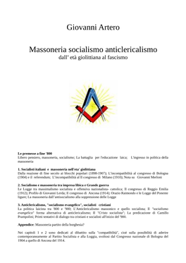 Giovanni Artero Massoneria Socialismo Anticlericalismo