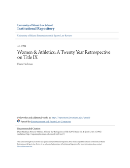 Women & Athletics: a Twenty Year Retrospective on Title IX