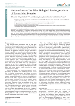 Herpetofauna of the Bilsa Biological Station, Province of Esmeraldas