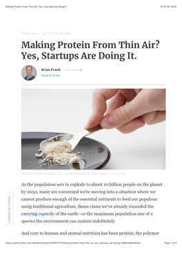 Making Protein from Thin Air? Yes, Startups Are Doing It