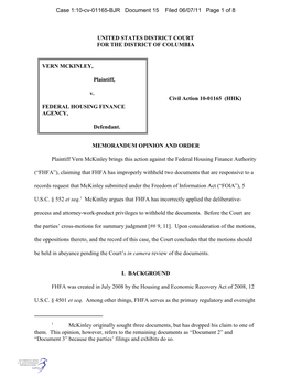 VERN MCKINLEY, Plaintiff, V. FEDERAL HOUSING FINANCE