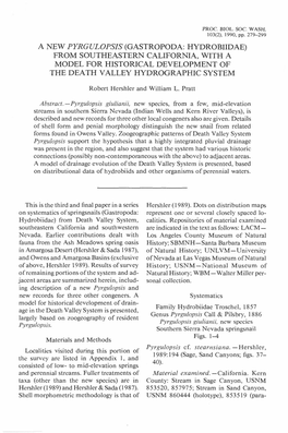 A New Pyrgulopsis (Gastropoda: Hydrobiidae) from Southeastern California, with a Model for Historical Development of the Death Valley Hydrographic System