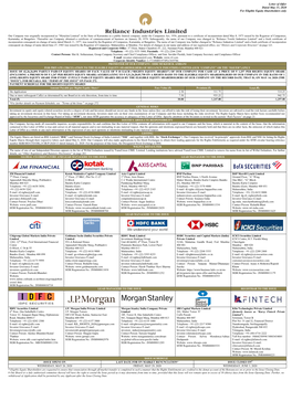 Reliance Industries Limited Rights Issue – Letter of Offer (Resident)