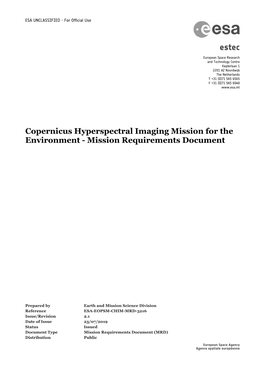Copernicus Hyperspectral Imaging Mission for the Environment - Mission Requirements Document