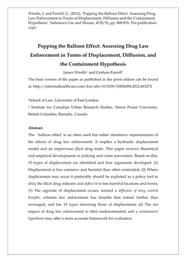 Popping the Balloon Effect: Assessing Drug Law Enforcement in Terms of Displacement, Diffusion and the Containment Hypothesis’