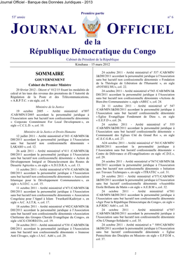 De La République Démocratique Du Congo Cabinet Du Président De La République