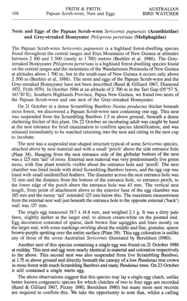 Nests and Eggs of the Papuan Scrub-Wren Sericomis Papuensis (Acanthizidae) and Grey-Streaked Honeyeater Ptiloprora Perstriata (Meliphagidae)