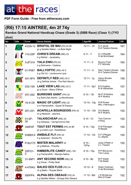 At the Races PDF FORM GUIDE