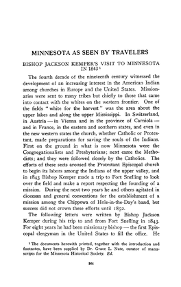 Bishop Jackson Kemper's Visit to Minnesota in 1843