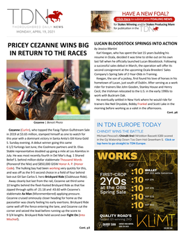 Pricey Cezanne Wins Big in Return to the Races