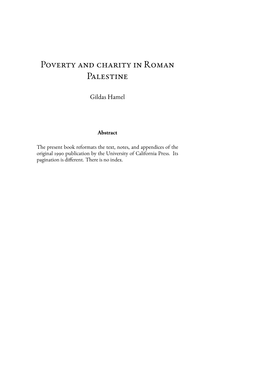 Poverty and Charity in Roman Palestine