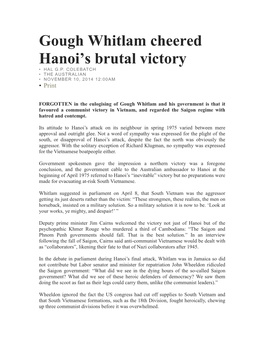 Gough Whitlam Cheered Hanoi's Brutal Victory