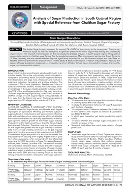 Analysis of Sugar Production in South Gujarat Region with Special Reference from Chalthan Sugar Factory