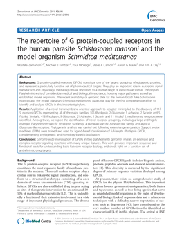 The Repertoire of G Protein-Coupled Receptors in the Human Parasite Schistosoma Mansoni and the Model Organism Schmidtea Mediter