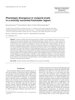 Phenotypic Divergence in Viviparid Snails in a Recently Converted Freshwater Lagoon