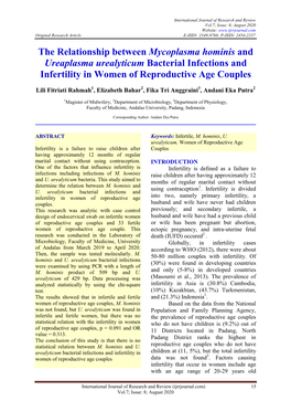 The Relationship Between Mycoplasma Hominis and Ureaplasma Urealyticum Bacterial Infections and Infertility in Women of Reproductive Age Couples