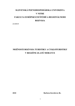 Možnosti Rozvoja Turistiky a Cykloturistiky V Regióne Zlaté Moravce