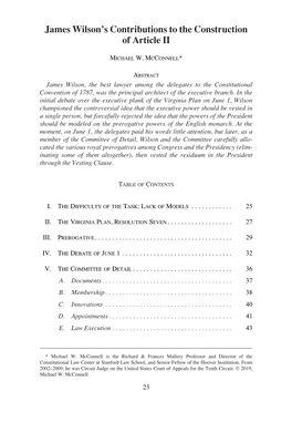 James Wilson's Contributions to the Construction of Article II