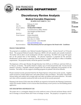 Discretionary Review Analysis Medical Cannabis Dispensary HEARING DATE MARCH 1, 2012