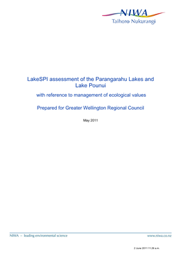 Lakespi Assessment of the Parangarahu Lakes and Lake Pounui with Reference to Management of Ecological Values