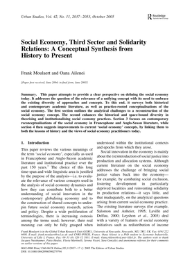 Social Economy, Third Sector and Solidarity Relations: a Conceptual Synthesis from History to Present