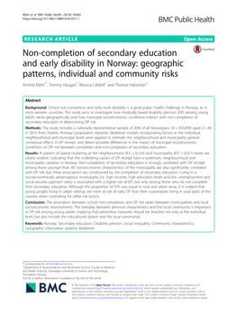 Non-Completion of Secondary Education and Early Disability in Norway