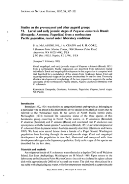 VI. Larval and Early Juvenile Stages of Pagurus Ochotensis Brandt