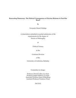 Renovating Democracy: the Political Consequences of Election Reforms in Post-War Brazil