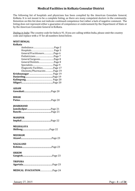 Medical Facilities in Kolkata Consular District